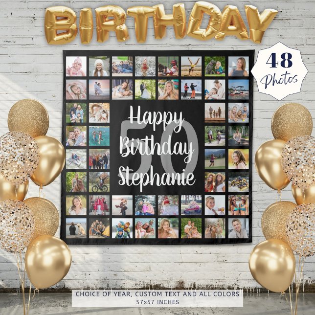 Birthday 48 Photo Collage Personalised Tapestry (Creator Uploaded)