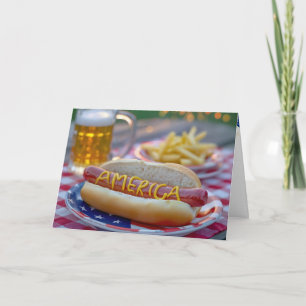 Birthday 4th of July Hot Dog With Beer Card