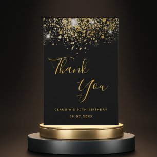 Birthday 50 black gold glitter glamourous thank you card