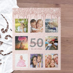 Birthday 50 glitter drips photo rose gold pink jigsaw puzzle<br><div class="desc">A glamourous and unique 50th (or any age) birthday gift or keepsake, celebrating her life with a collage of 8 of your photos. Personalise and add a name, age 50 and a date. Grey and dark rose gold coloured letters. Elegant and trendy blush pink background colour. Decorated with rose gold...</div>