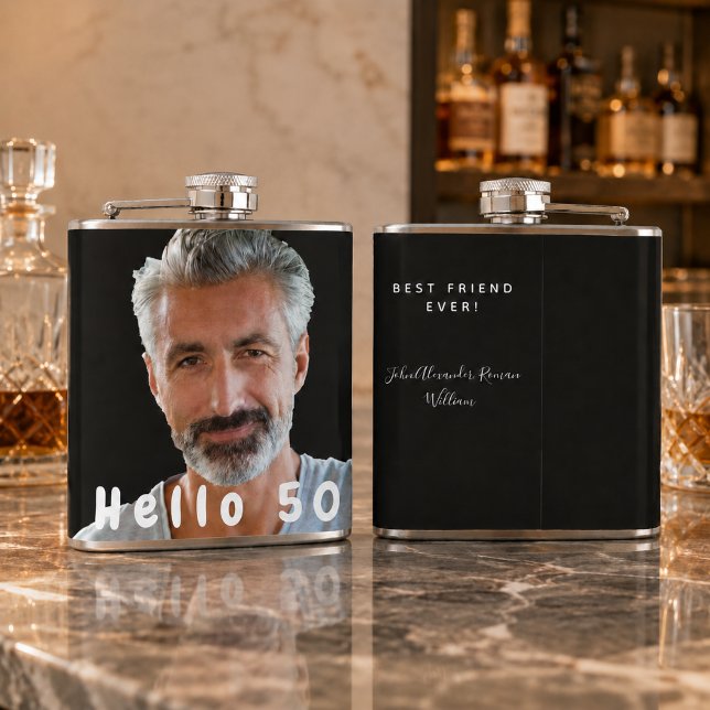Birthday 50 photo guys text hip flask (Creator Uploaded)
