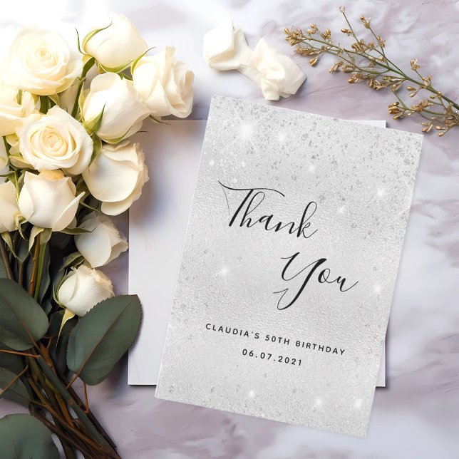 Birthday 50 silver glitter thank you card (Creator Uploaded)