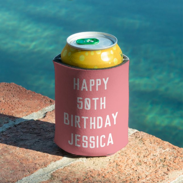 Birthday 50th Elegant Pink Stylish Chic Favours Can Cooler (In Situ Pool)
