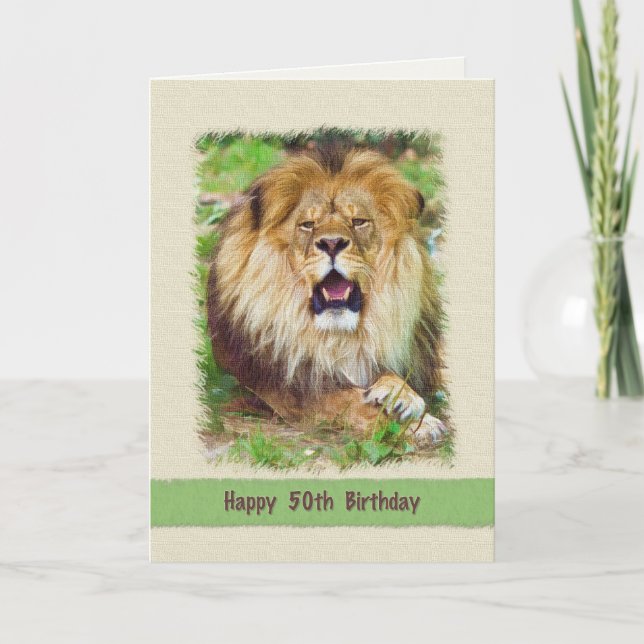 Birthday,50th, Roaring Lion Card (Front)