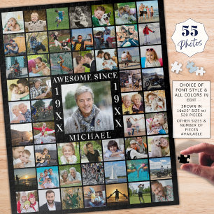 Birthday 55 Photo Collage AWESOME SINCE Jigsaw Puzzle