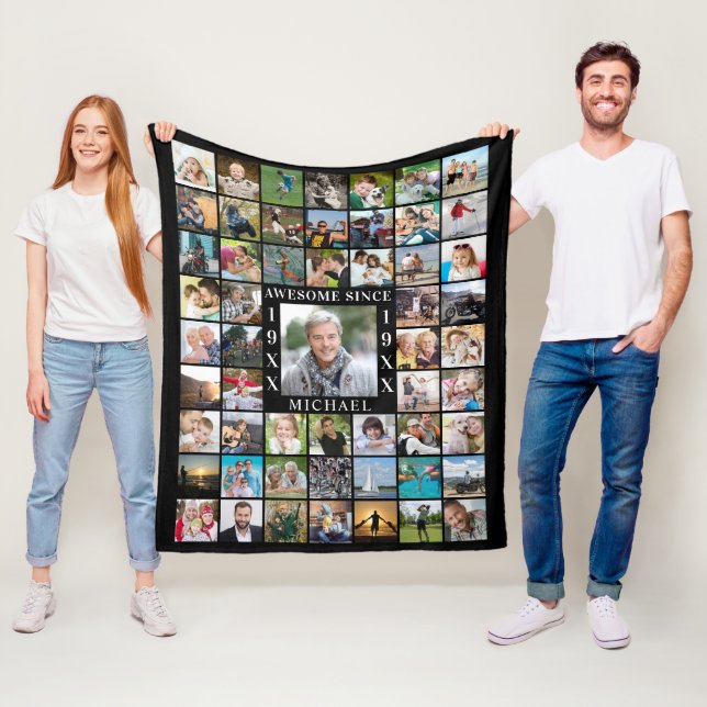 Birthday 55 Photo Collage AWESOME SINCE Year Fleece Blanket (In Situ)