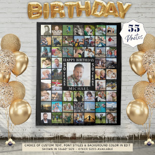 Birthday 55 Photo Collage Backdrop Tapestry