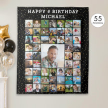Birthday 55 Photo Collage Confetti Custom Colour