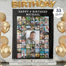 Birthday 55 Photo Collage Confetti Custom Colour