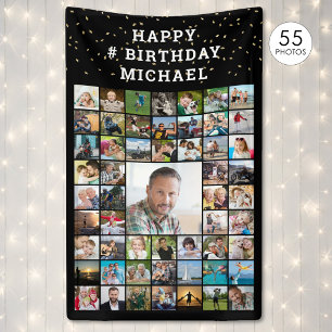 Birthday 55 Photo Collage Custom Text and Colour Banner
