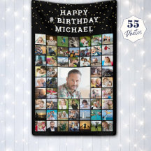 Birthday 55 Photo Collage Custom Text and Colour