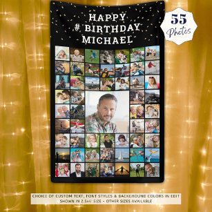 Birthday 55 Photo Collage Custom Text and Colour Banner