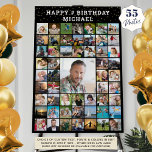 Birthday 55 Photo Collage Your Text and Colour<br><div class="desc">Celebrate any age birthday with a photo collage display on foam board utilising this easy-to-upload template with 55 square pictures of him or her through the years and entertain party guests. The design features gold confetti, your custom text (the sample suggests HAPPY # BIRTHDAY NAME in an editable font style...</div>