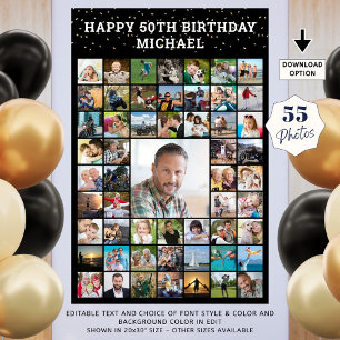 Birthday 55 Photo Collage Your Text and Colour Poster