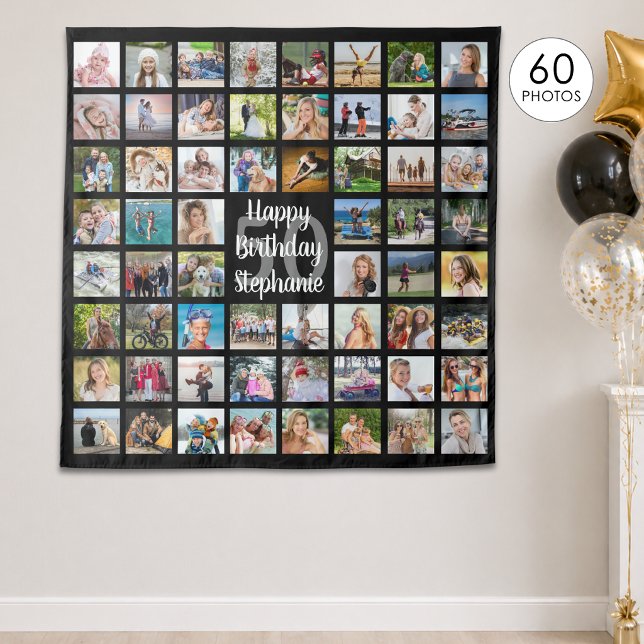 Birthday 60 Photo Collage Personalised Tapestry (Creator Uploaded)