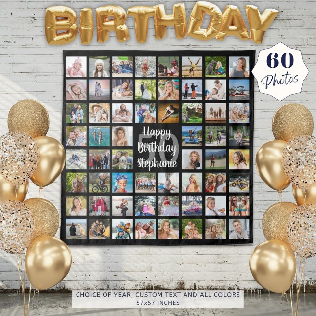 Birthday 60 Photo Collage Personalised Tapestry (Creator Uploaded)
