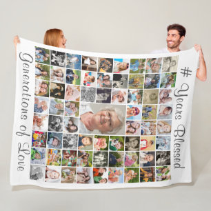Birthday 67 Photo Collage Custom Text White Fleece Blanket