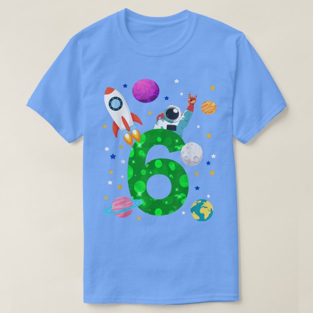 Birthday 6 years rocket, planets, stars, astronaut T-Shirt (Design Front)