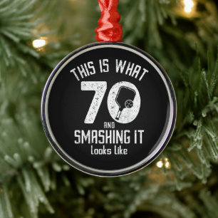 Birthday 70 Years Old Love Pickleball Metal Tree Decoration
