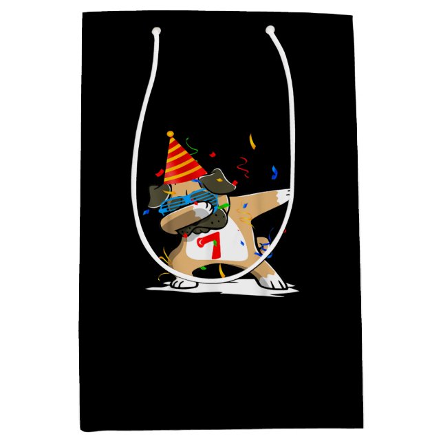Birthday - 7 Years Dabbing Pug Dog Lover Medium Gift Bag (Front)