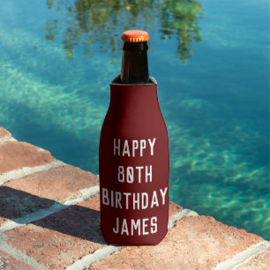 Birthday 80th Elegant Burgundy Dad Stylish Eighty Bottle Cooler