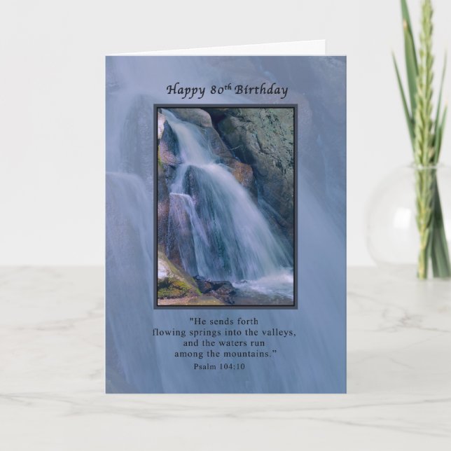 Birthday, 80th, Religious, Mountain Waterfall Card (Front)