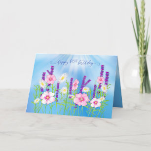 Birthday 80th Soft Delicate Flower Garden Blue Card