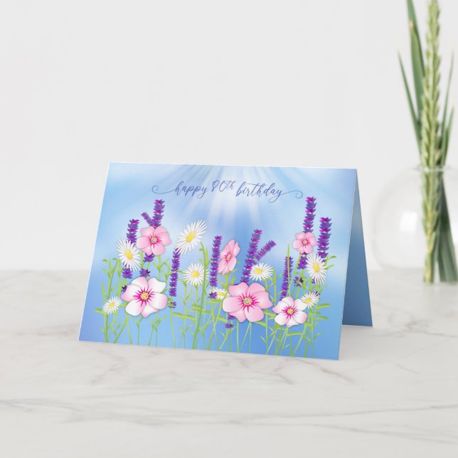 Birthday 80th Soft Delicate Flower Garden Blue Card (Front)
