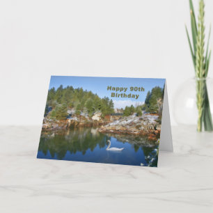 Birthday, 90th, Mountain Lake, Swan Card