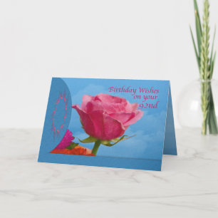 Birthday, 92nd, Pink Rose on Blue Card