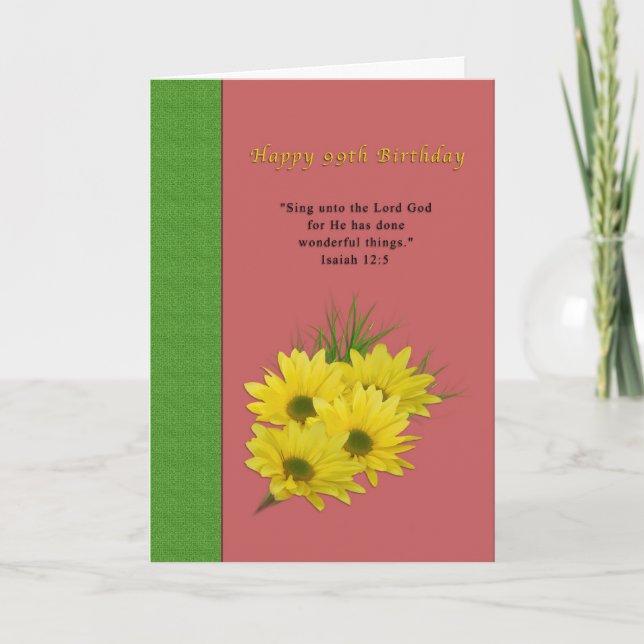 Birthday, 99th, Yellow Daisies, Religious Card (Front)