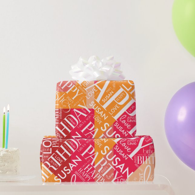 Birthday Add Medium Length Name Orange ID274 Wrapping Paper (Party Gifts)