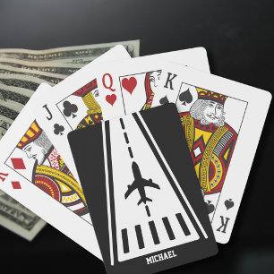 Birthday Aeroplane Landing Runway Black and White Playing Cards