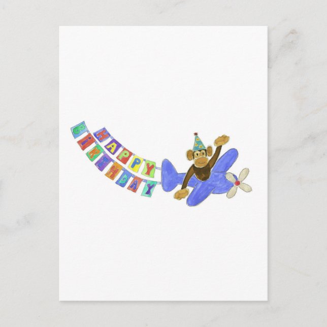 Birthday Aeroplane Monkey Postcard (Front)
