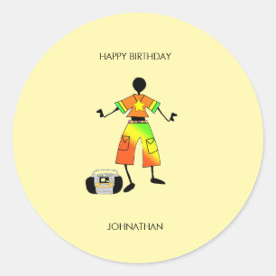 Birthday, African Art Awesome Celebration Classic Round Sticker