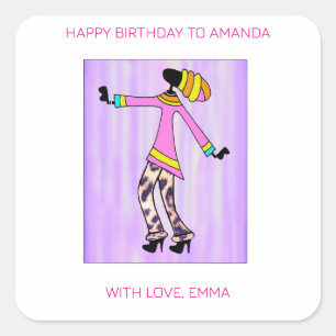 Birthday, African Art Cute and Elegant Girl Square Sticker