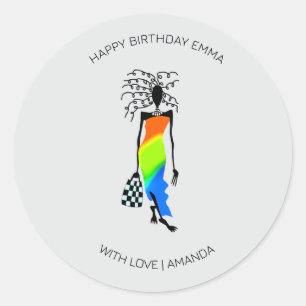 Birthday, African Art Elegant Fashion Lady Classic Round Sticker