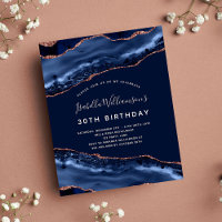 Birthday agate marble blue rose budget invitation