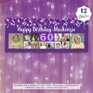Birthday Age 12 Photo Purple Streamers Confetti Banner