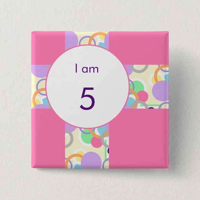 Birthday Age I Am Circle Bubble Pink Cute Pattern 15 Cm Square Badge (Front)