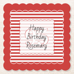 Birthday Age Red/White Simple Stripes Pattern Paper Coaster