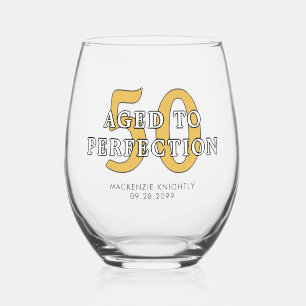 Birthday AGED TO PERFECTION Any Age Personalised Stemless Wine Glass