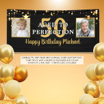 Birthday AGED TO PERFECTION Black Gold Stars Banner<br><div class="desc">Black white and gold stars birthday banner for any age birthday personalised with two photos and your custom text. The sample shows AGED TO PERFECTION over the editable age 50 and the editable greeting HAPPY BIRTHDAY NAME in a modern handwritten script font. Fun to use Then and Now photos. PHOTO...</div>