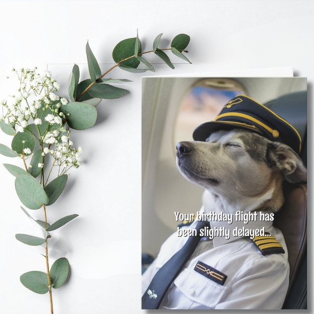 Birthday Airline Pilot Dog Aeroplane Funny Aviatio Card (Creator Uploaded)