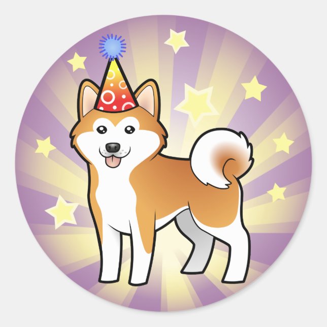 Birthday Akita Inu / Shiba Inu Classic Round Sticker (Front)