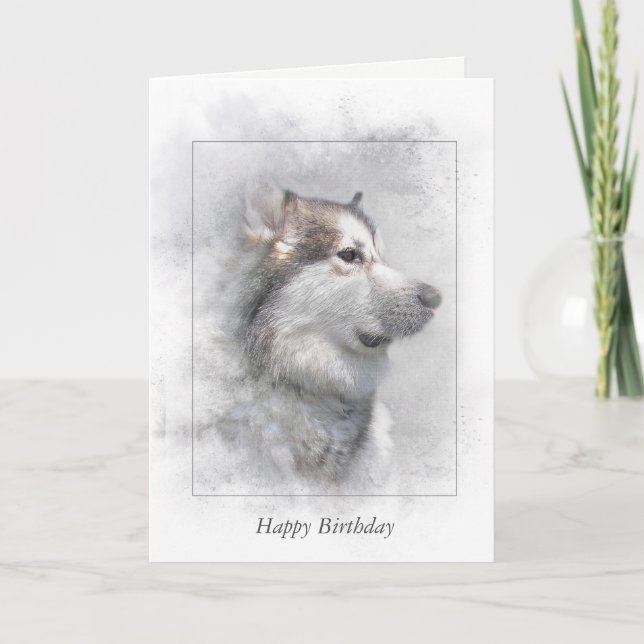 Birthday-Alaskan malamute in mask Card (Front)