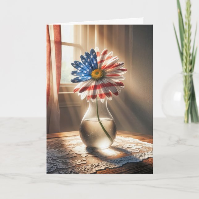Birthday American Flag Daisy In Sunbeams Card (Front)