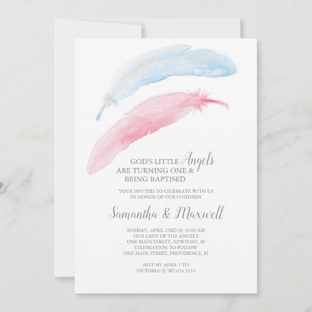 Birthday and Baptism Little Angel Invitation (Front)