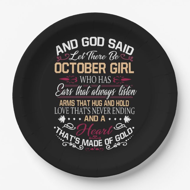 Birthday | And God Said Let There Be October Girl Paper Plate (Front)