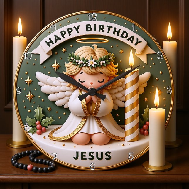 Birthday Angel Jesus Large Clock (Creator Uploaded)